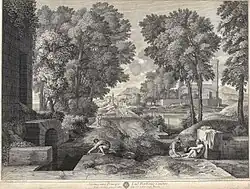 Пейзаж с римской дорогой. По оригиналу Н. Пуссена. 1684