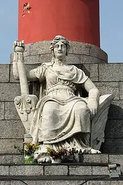 Ростральная колонна в Петербурге. Аллегорическая женская фигура («Аллегория реки Невы»). 1810. По моделям французских скульпторов И. Камберлена и Ж. Тибо