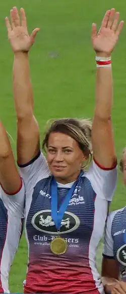 Анна Гаврилюк на награждении чемпионок Европы 2018 года[англ.] по регби-7 в Казани