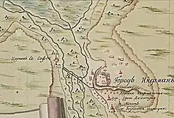 Фрагмент карты Батурина 1773 г. с Софийским храмом