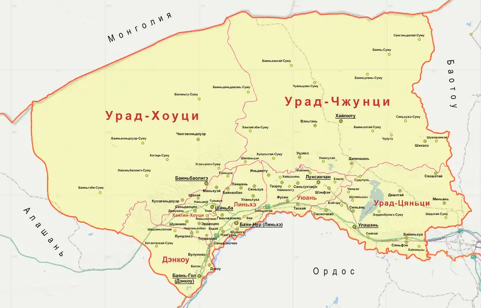 Карта админиситративного деления округа Баян-Нур.