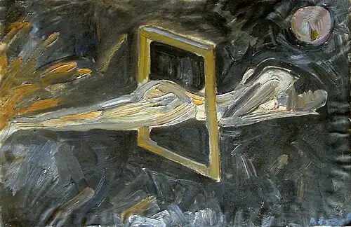 Женщина и подрамник. Холст, масло. 56х79. 1966