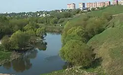 Вид с железнодорожного переезда Курского направления МЖД (перегон Силикатная — Подольск)