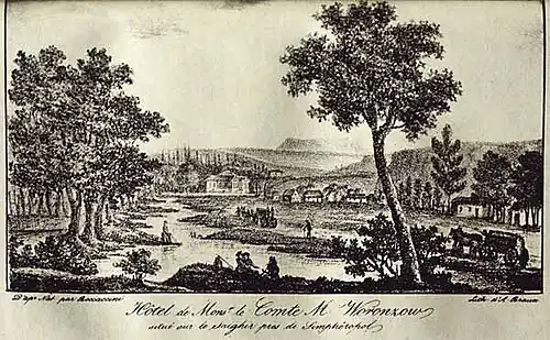 Вид на дворец графа М. С. Воронцова в Симферополе (ныне Ботанический сад ТА КФУ).