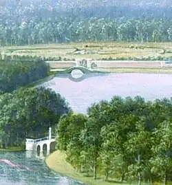 Иоганн Меттенлейтер. Вид с Сигнальной башни Гатчинского дворца на Белое озеро (Малый и Большой пруд) 1793(фрагмент).