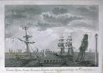 А. Козьмин, «Галет „Торнео“, яхта „Голубка“ и галет №&nbsp;10 становятся на якорь в Петергофе 12 июля 1810 года», 1810 год