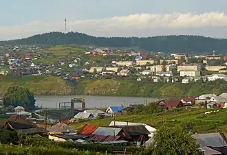 Створ и насыпь плотины городского пруда на реке Нязя в г.Нязепетровске