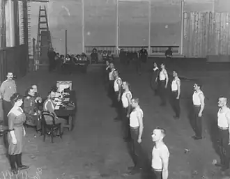 Гимнасты «Богатыря» на экзамене в спортзале ВКК (прим. 1912 г.)