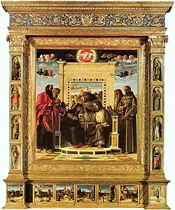 Коронование Марии. Центральная створка Алтаря Пезаро. Между 1470 и 1480. Дерево, темпера, золочение. Муниципальный музей, Пезаро