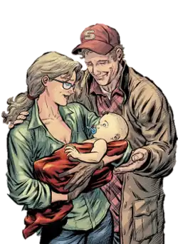 Джонатан и Марта c Кал-Элом, которого они позже назовут Кларком