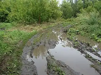 Село Кянда. Дорога в нижней части села. Последствия дождей. Август, 2013 год