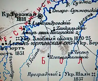 Злобный окоп на карте Сунженской линии (1820-1825)