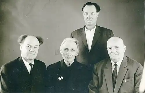 Эрзянские писатели: И.К. Инжеватов, И.П. Кривошеев, И.С. Поздяев-Сибиряк, В.В. Горбунов. 1960-е гг.