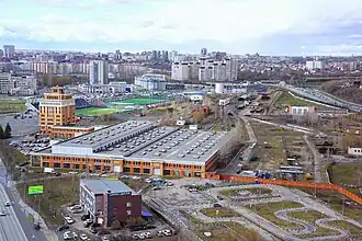 Вид на электродепо Аметьево с высоты жилого комплекса «Чистое Небо»