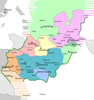 Княжества, пославшие войска под Каменец (тёмно-зелёный)