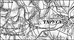 Участок старой карты, показывающий Сутормино, Тарусу, и близлежащие земли.