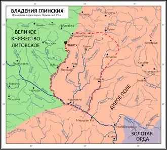 Примерная территория владений Глинских в первой половине XV века