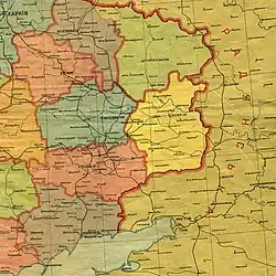 Карта территории бывшей Донецкой губернии, административное деление от 1&nbsp;октября 1925 года