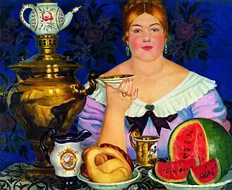 Б. М. Кустодиев. Купчиха, пьющая чай. 1923 г.