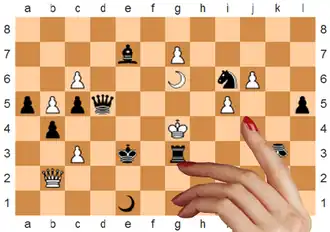 Позиция на шахматной доске, изображённая на картине Лукаса ван Лейдена «Игра в шахматы»