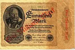 Миллиард нем. марок 1923 — из 1000 марок 1922, аверс