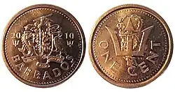 монета 1 цент 2010 Барбадос