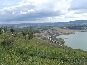 Вид на Старобайрамгулово и озеро Аушкуль с горы Ауштау
