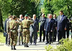 Начсостав ДШМГ на встрече с Н. П. Патрушевым, В. Е. Проничевым и Н. П. Лисинским