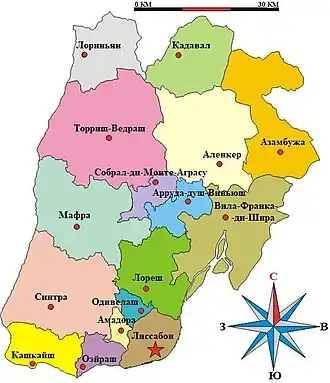 Округ Лиссабон на карте