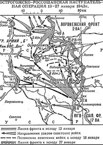 Острогожско-Россошанская наступательная операция 13 – 27 января 1943 г. Схема.