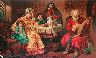 Певец-сказитель. Рисунок со шкатулки XIX в.