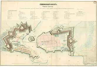 План Выборгской крепости 1851 года с площадью и переулком у храма