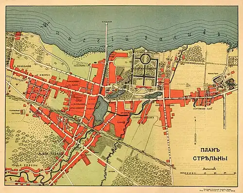 План Стрельны, литография М.&nbsp;В.&nbsp;Козловской, 1915 год