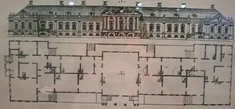 План и главный фасад дворца (конец XVIII века)