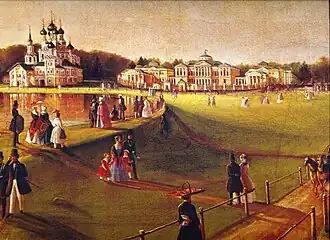 Неизвестный художник. «Прогулка в Останкине». I пол. XIX&nbsp;в. Холст. Масло. Фрагмент