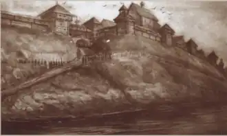 Ржевский кремль XV—XVII веков.Рисунок Н. Д. Чудовского