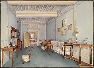 Кабинет-гостиная в усадьбе князей Шаховских «Белая Колпь», 1850-е гг. Рисунок из собрания Государственного исторического музея