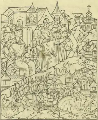 Совет Ивана IV и князя Владимира с боярами о взятии Казани