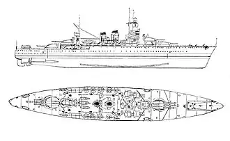 Схема линкора типа «Андреа Дориа» после модернизации