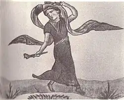 Свадебная сцена. Танцующая девушка. фрагмент миниатюры из кинергетики Псевдо-Оппиана, (XI&nbsp;в., Библиотека Марциана).