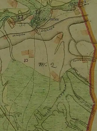 Фрагмент плана Генерального Межевания уездов и губерний Российской Империи. Богучарский уезд. Масштаб: 2 версты в дюйме (1 см-840м, 1:84000).