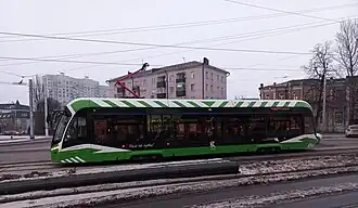 Трамвай 71-911ЕМ «Львёнок» (7001) на Московской площади.