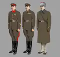Походная форма генералов. генерал-майор в летней форме мирного времени, генерал-полковник (Действующая армия, осень 1941 г.), генерал в зимней форме в бекеше и бурках.