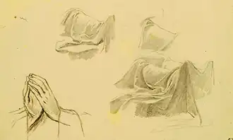 Драпировки и молитвенно сложенные руки  (наброски для ног «Христа, лежащего во гробе»). Русский музей. Инв. 28892