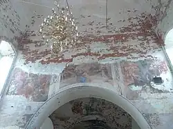 Частично сохранившаяся настенная роспись на западной стене церкви Пророка Илии в селе Ильинском Селивановского района Владимирской области