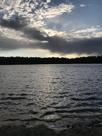 Вид на Чёрное озеро с восточного берега весной 2020 года.