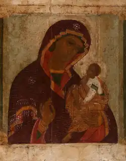 Богоматерь с младенцем Иисусом Христом (двусторонняя икона). Начало XVI века. Ростовская школа. Ивановский областной художественный музей