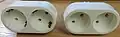 Разветвители на две розетки. Слева — заземлённый, справа — без защитного заземления