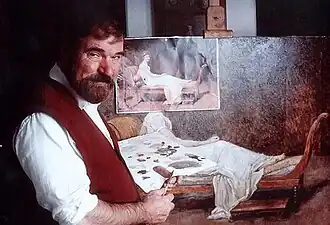 Эрик Хебборн за изготовлением копии картины «Портрет мадам Рекамье»&nbsp;Жака Луи Давида