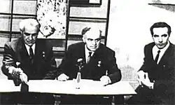 Ю. Эрвье, В. Муравленко и Р. Кузоваткин в Нижневартовской телестудии. 1972&nbsp;год.